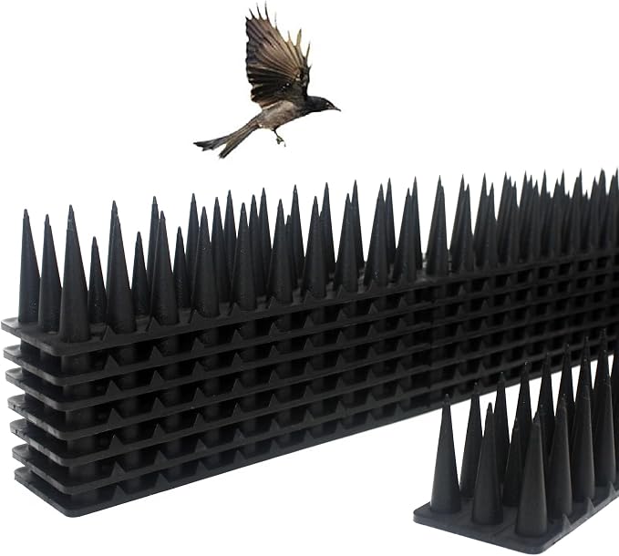 Defender Spikes for Bird, Cat, Pigeon and Small Animals 8pack- Protect Your Sofa, Garden, Outdoor Walls, Plastic Security Fence Spikes- Black