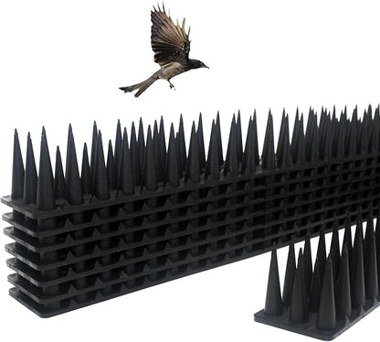 Defender Spikes for Bird, Cat, Pigeon and Small Animals 8pack- Protect Your Sofa, Garden, Outdoor Walls, Plastic Security Fence Spikes- Black