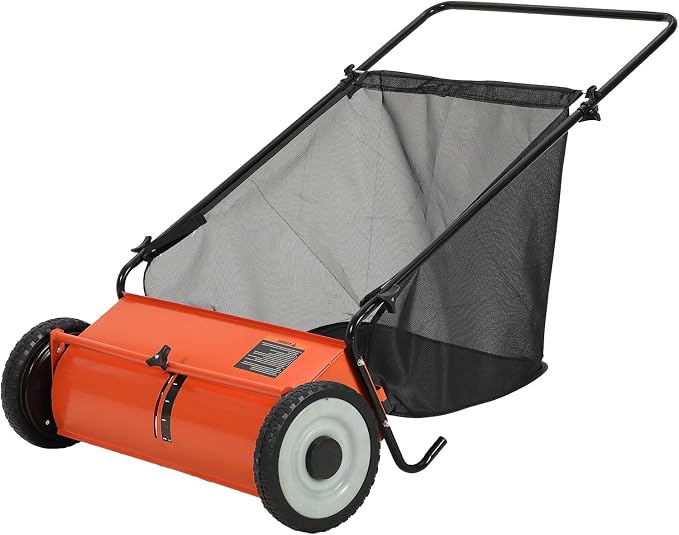 GarveeLife 26 Inch Push Lawn Sweeper with 4 Spinning Brushes, 7 Cu.ft Large Capacity Leaf Collector, Adjustable Height Grass Sweeper, All Terrain Lawn Leaf Debris Removal Tool for Yard Garden Patio