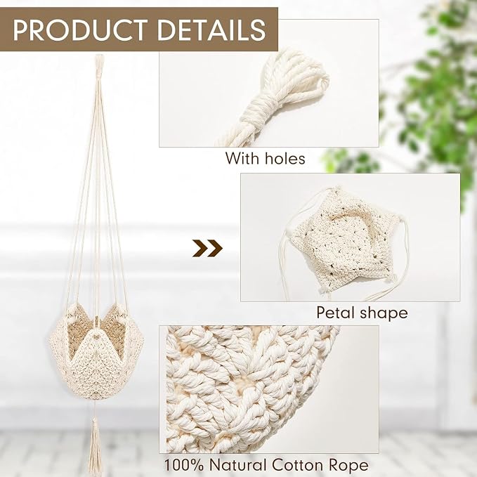 Shappy 1 Pack Boho Macrame Plant Hanger, Large Hanging Planter Plant Holder Pot Hanger Hanging Basket Wall Planters, Plants Lover Gift for Indoor Garden (Classic,White)