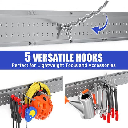 Garage Tool Organizer Wall Mount 99 inches with 18 Adjustable Heavy-Duty Hooks, Garage Organization, Garden Tool Storage Rack, Yard, and Shed, Holds Up to 750 lbs (Grey)