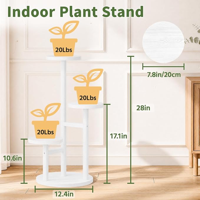 LASZOLA 3 Tiered Wood Plant Stand Indoor Corner, Flower Holder Rack Tall for Multiple Plants, Rustic Planter Shelf Display for Patio Garden Balcony Living Room, White