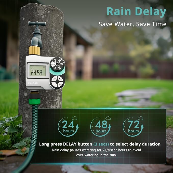 QUOBAS Brass Sprinkler Timer 2 Pack, Programmable Water Hose Timer for Garden Hose Faucet with Waterproof HD Screen, Rain Delay/Manual/Automatic Irrigation Watering System for Garden, Lawn, Yard