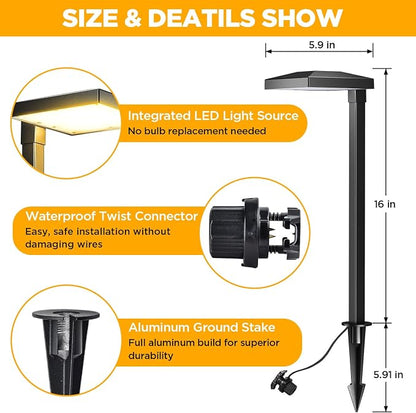 LUTEC 6 Pack Low Voltage Pathway Lights, Aluminum 12V Landscape Lighting with Connectors，IP65 Waterproof Anti-Glare Wired LED Pathway Lights, 5W 500LM Warm White 3000K for Pathway, Yard, Garden