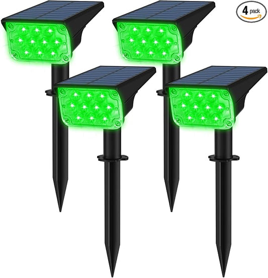 T-SUNUS Green Solar Spot Lights Outdoor 4 Pack LED Landscape Spotlights Waterproof IP65 Dusk to Dawn Adjustable Uplights 2 Modes for Yard Garden Tree Driveway Patio St Patricks Day Halloween Christmas