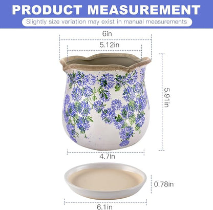 Ceramic-Planters-for-Indoor-Plants with Saucer, 6 inch Vintage Ice Crackle Glaze Plant Pots with Drainage Holes, Decorative Flower Pots for Outdoor Garden Home Decor, Tuscan Pot for Plant