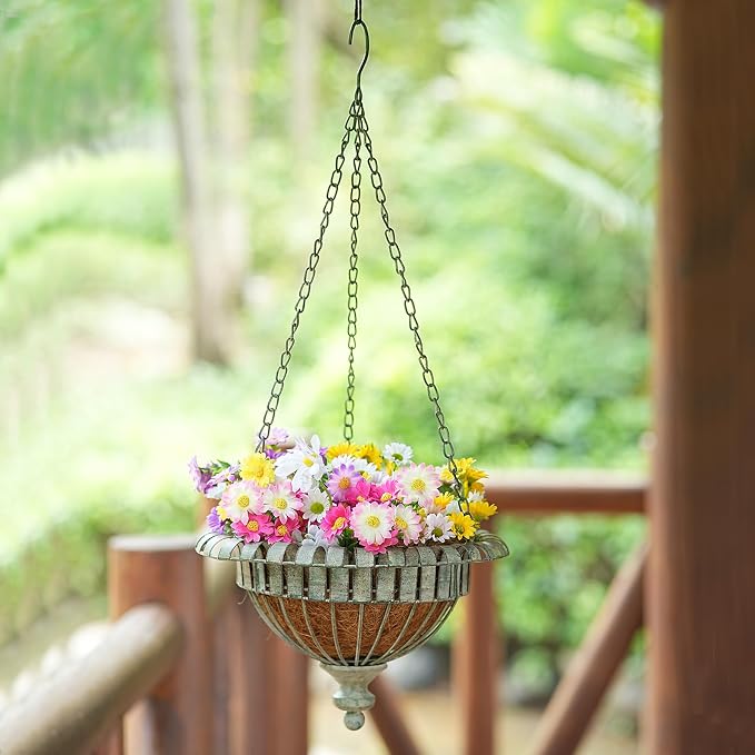 Set of 2 Metal Hanging Planters,Outdoor Hanging Baskets Garden Patio Porch. | 27.6"×9" Hand-Crafted Rusty Hanging Basket Plant Holder,Decorative Hanging Plant Baskets Outdoors