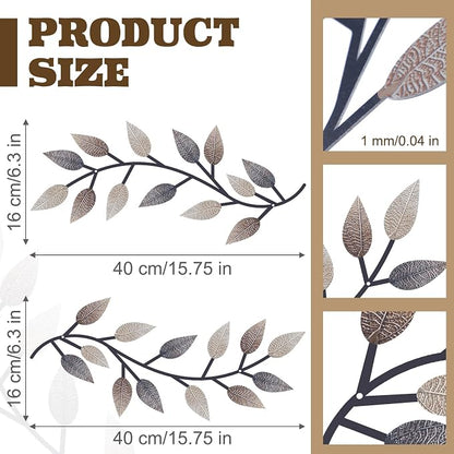 Zhengmy 2 Pieces Metal Tree Leaf Wall Decor Vine Olive Branch Leaf Wall Art Living Room, Hallway Wall Decor Outdoor Decoration(Vintage Brown)
