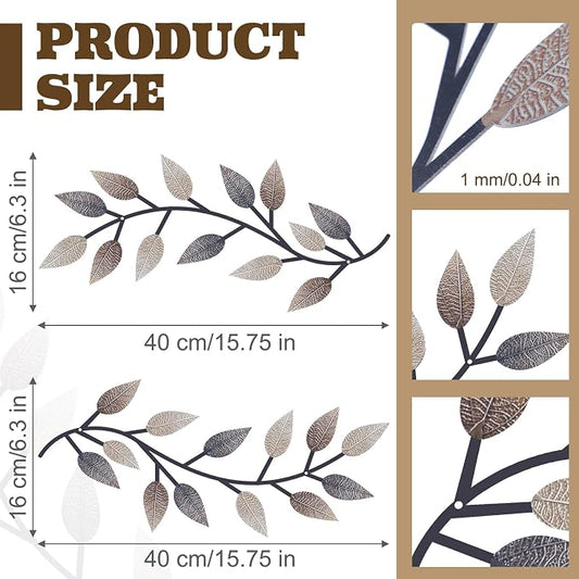 Zhengmy 2 Pieces Metal Tree Leaf Wall Decor Vine Olive Branch Leaf Wall Art Living Room, Hallway Wall Decor Outdoor Decoration(Vintage Brown)