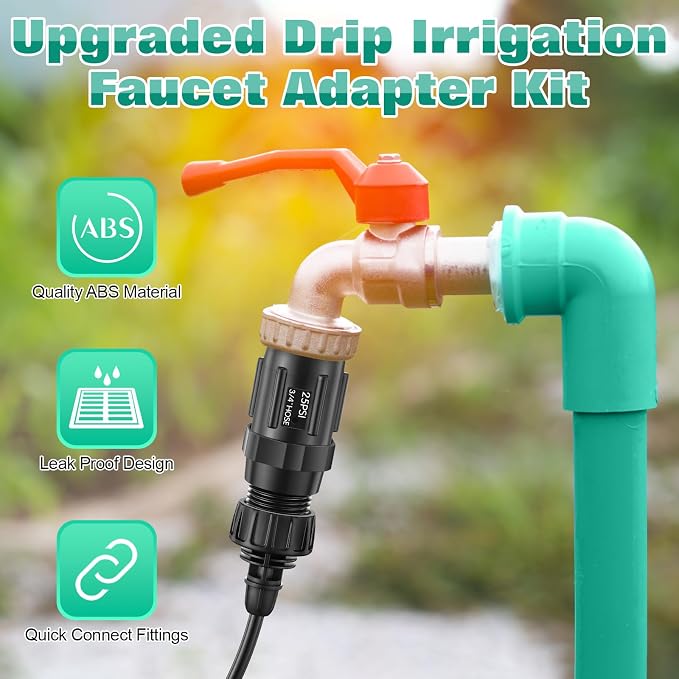 8 Set Drip Irrigation Faucet Adapter Kit, 25 PSI Garden Hose Pressure Regulator, 1/4'' Drip Irrigation Tubing to 3/4'' Faucet, Plumbing Tape