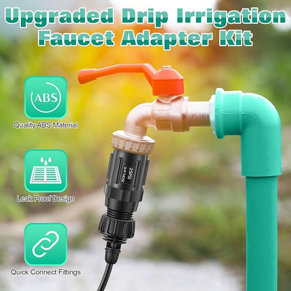 4 Set Drip Irrigation Faucet Adapter Kit, 25 PSI Garden Hose Pressure Regulator, 1/4'' Drip Irrigation Tubing to 3/4'' Faucet, Plumbing Tape