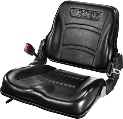 VEVOR Universal Forklift Seat, Tractor Seat with Adjustable Backrest & Safety Belt, Secure Micro Switch Design, Wear-Resistant PVC Mower Seat for Tractor Excavator, Skid Loader