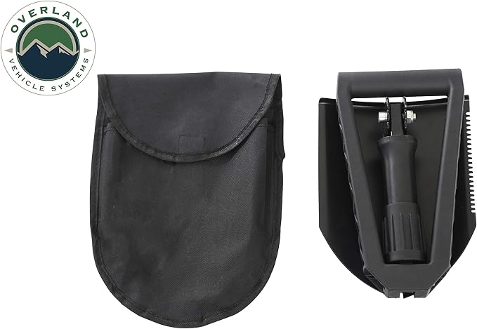 Overland Vehicle Systems Multi Functional Military Style Utility Shovel with Nylon Carrying Case Universal - Reinforced Handle with Locking Collar - #50 Boron Steel Spade