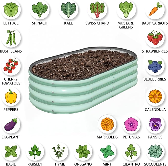 SnugNiture Galvanized Raised Garden Bed Outdoor, 2 Pcs 4x2x1ft Oval Metal Planter Box for Planting Plants Vegetables, Green