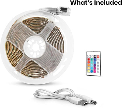 Feit Electric 10ft Color LED Tape Light, Dimmable, RGB Color with Remote Control, Cut-to-Fit Design, 5V USB-Powered Display Lighting, Indoor Use Only, 25,000-Hour Lifetime, TAPE120/RGB/USB