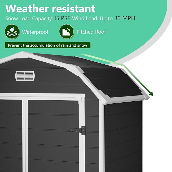 Resin Shed with Floor 6x4.5 FT, Top Larger Storage Space, Outdoor Storage Shed with Lockable Door, Outside Shed Perfect to Store Patio Furniture, GardenTools Bike Accessories, for Gardens, Backyards
