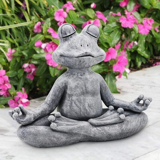Goodeco Meditating Yoga Frog Statue - 12.5" Lx10 H for Home, Garden & Gifts | Zen garden decor, gifts for women/mom, weather-resistant resin for durability, suitable for indoor & outdoor display