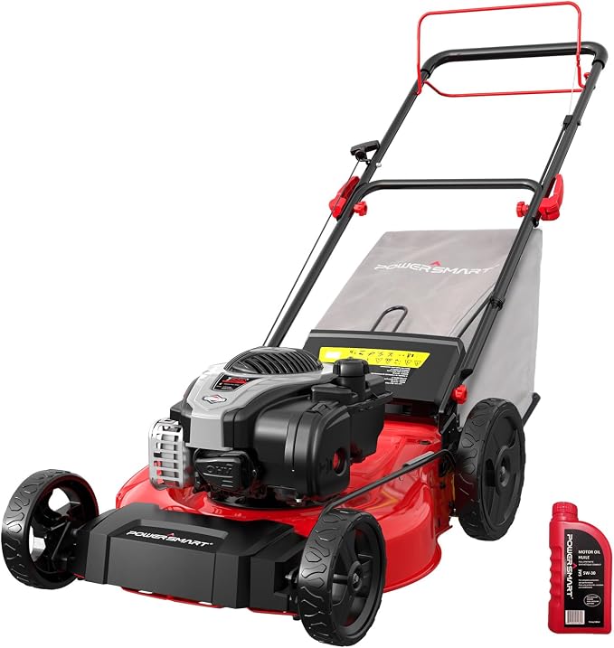 PowerSmart 21" Self-Propelled Lawn Mower with 140cc Briggs & Stratton Engine - Heavy-Duty Steel Deck, 6 Cutting Heights, 3-in-1 Mulching System