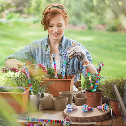 Tigeen 236 Pcs Garden Stake DIY Fairy Wand Plant Stake with 12 Colorful Crystal Stopper Top 12 Threaded Rod with 200 Large Hole Bead for Spring Summer Holiday Outdoor Decorations(Mushroom and Pumpkin)