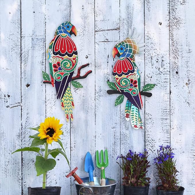 Outdoor Wall Decor, Parrot Decor, Outdoor Metal Wall Art, Mexican Birds Wall Sculpture, For Outside, Yard, Fence, Garden, Patio