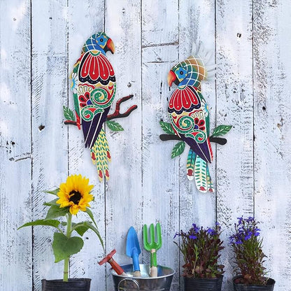 Outdoor Wall Decor, Parrot Decor, Outdoor Metal Wall Art, Mexican Birds Wall Sculpture, For Outside, Yard, Fence, Garden, Patio