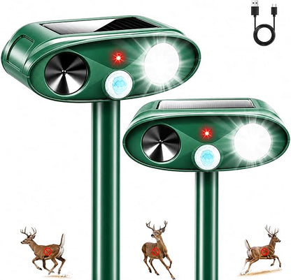 2026 Upgraded Sonic Fortress Pro Deer Repellent Devices with USB Charge,Solar Ultrasonic Animal Repellent with Motion Sensor&Flash Light,Rabbit Fortress Pro to Scare Squirrel Cat Out of Yard 2Pack