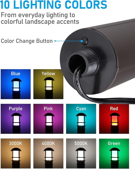 LEONLITE 6-Pack RGBCW Low Voltage Landscape Pathway Lights, 3W, CRI90 | Color Changing, 12-24V AC/DC, Aluminum, ETL, Multi-Color, Low Voltage LED Bollard Path Lights, for Walkway Yard Garden