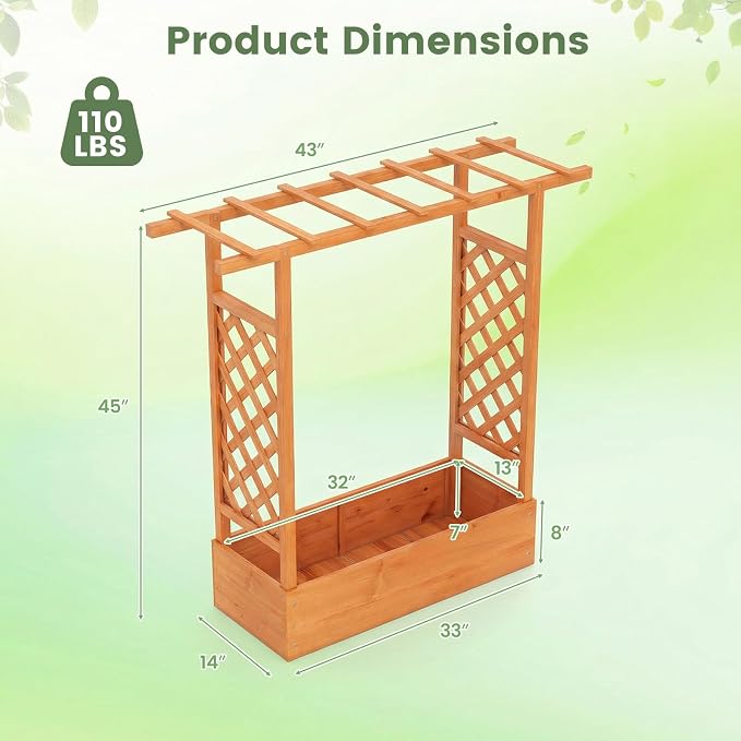 Giantex Wooden Raised Garden Bed with Trellis & Hanging Roof, 2 Pack Fir Wood Planter Box, 45" Freestanding Elevated Garden Bed for Outdoor Climbing Plants Vegetables Flowers, Patio & Balcony, Orange