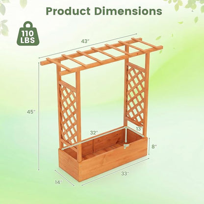 Giantex Wooden Raised Garden Bed with Trellis & Hanging Roof, 2 Pack Fir Wood Planter Box, 45" Freestanding Elevated Garden Bed for Outdoor Climbing Plants Vegetables Flowers, Patio & Balcony, Orange