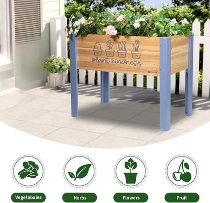 Raised Garden Bed for Kids - 30”L*16”W*24”H Elevated Wooden Planter Box Stand, Backyard, Patio, Balcony w/Bed Liner, 170lb Capacity (Blue)