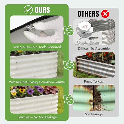 INNO STAGE Galvanized Raised Garden Bed Kits, 4x2x1.4FT Metal Raised Beds Outdoor for Gardening, 17'' Tall Large Steel Raised Planter Bed for Vegetables, Flowers Patio Ground Planter Box (White, 2Pcs)