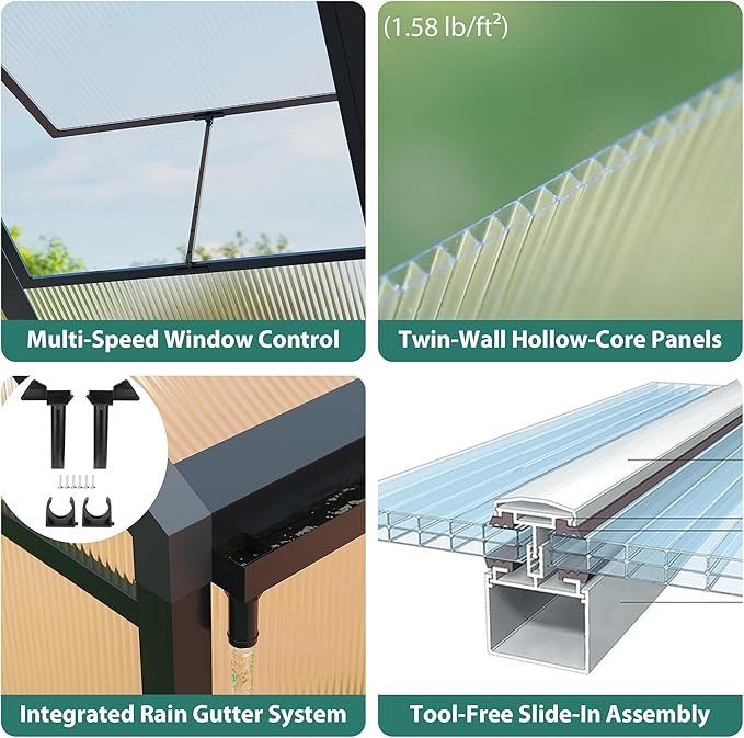 Garvee 6x10ft Walk-in Greenhouse, Heavy Duty Large Outdoor Green House | Polycarbonate Garden Greenhouse with Roof Vent, Lockable Outward-Opening Swing Door & Aluminium Frame for Backyard, Grey