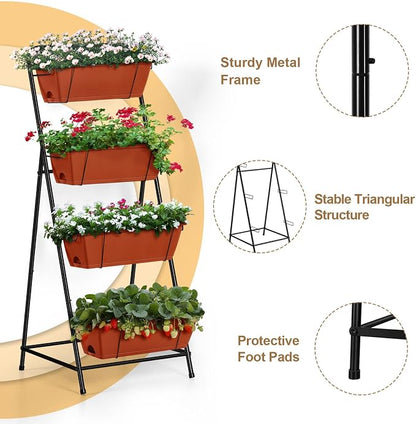 4 Tier Vertical Raised Garden Bed Planters for Outdoor Plants Herb Garden Planter with Drainage Holes Standing Garden Planters for Herbs Flowers Vegetables Plants (Brick Red)