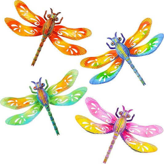 Metal Dragonfly Wall Decor, 4Pcs Dragonfly Iron Wall Art Sculptures Hanging Sculpture Decoration.Outdoor Fence Art 13.58 * 9.45 Inch for Home Garden, Fence, Patio, Yard, Bedroom Outside Gifts for Adults