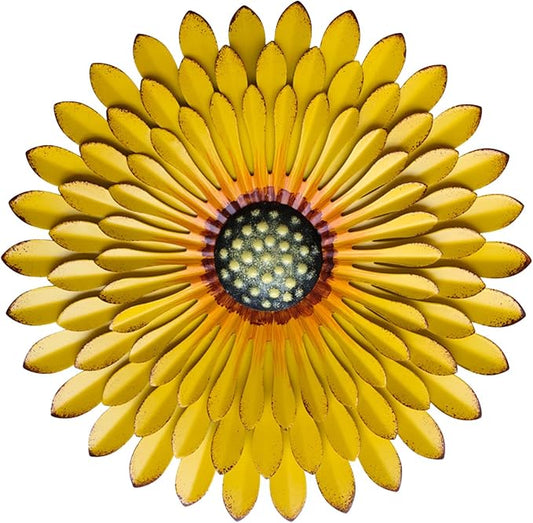 AHYS Metal Flowers Wall Decor Indoor Outdoor Metal Wall Art for Farmhouse Home Living Room Bedroom Bathroom Garden Decor – Yellow