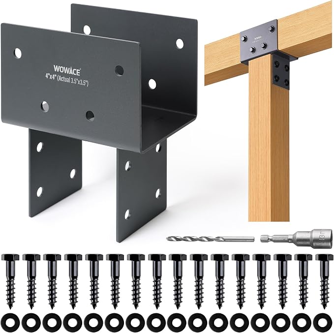 1pc 4x4 (Actual 3.5"x3.5") Post Cap Tie Bracket, Heavy Duty Stainless Steel Wood Beam Support Bracket. for Gazebos, Patio Decks, and Porches Wood Post to Beam Support Connection (Dark Ggray)