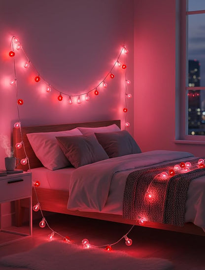 LED Valentine’s Day String Lights, 50Ft Valentines Decorations Outdoor | 25+2 G40 Round Bulbs, Connectable, Shatterproof Hanging Indoor Fairy Lights for Wedding Date Patio, Clear Red Pink