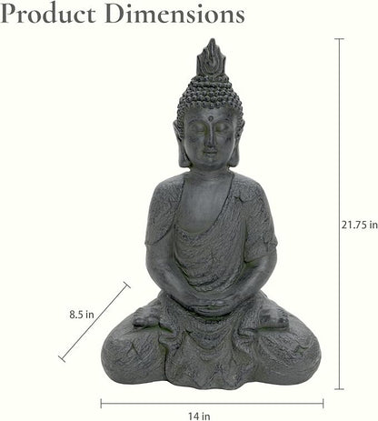 LuxenHome Large Buddha Statue, 22" Meditating Buddhas Garden Statue | Fiber Stone Large Buddha Statue for Outdoor and Indoor Use, Zen Buddha Garden Sculpture for Patio, Backyard, or Deck