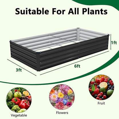 Meberam 2 Pack 6x3x1FT Galvanized Raised Garden Beds Kit Outdoor Metal Gardening Planter Box for Vegetable Elevated Flower Herbs,Black