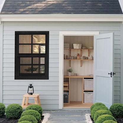 Shed Windows 2 Pack, Chicken Coop Windows 24" x 27" Black | Flush Mounted Small Windows with Tempered Glass and Fiberglass Screen for Shed, Barns, Playhouse, Household, Garage