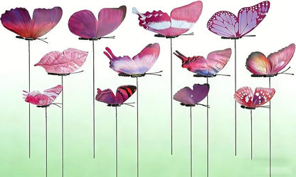 Decorative Garden Stakes, 12pcs 9.7in Purple Butterfly Vibrant Metal Sticks for Flower Beds, Yard Decor, DIY Party Ornaments - Perfect for Outdoor, Wedding & Home Tea Events