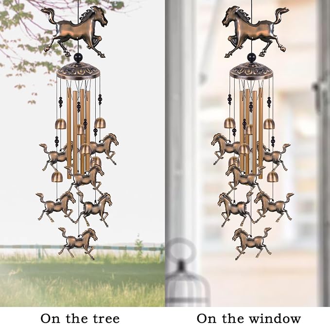 Solawindchime Horse Wind Chimes Outdoor, Horse Bronze Wind Chime, Horse Gift Wind Chimes, Horses Wind Bells, Gifts for Women, for Home, Garden, Indoor, Outdoor Decoration, Garden Horses Wind Chime