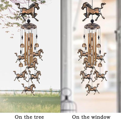 Solawindchime Horse Wind Chimes Outdoor, Horse Bronze Wind Chime, Horse Gift Wind Chimes, Horses Wind Bells, Gifts for Women, for Home, Garden, Indoor, Outdoor Decoration, Garden Horses Wind Chime