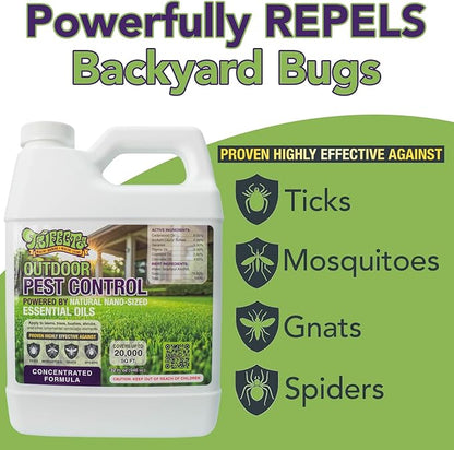 Trifecta Natural Outdoor Pest Control Yard Spray with Essential Oils | Mosquito, Ant, Flea, Tick, Gnat Killer on Contact & Repellent Treatment for Insects Bugs | Safe Around Kids & Pets | 32oz Conc