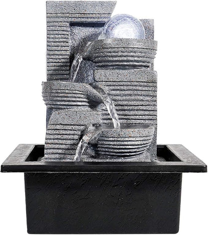 WICHEMI Tabletop Fountain Warer Fountains Indoor Waterfall Fountain Indoor Relaxing Water Feature Meditation Fountains with LED Light for Home Office Bedroom Decor (Style 7)