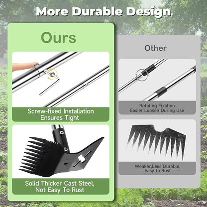 2.0 Weed Puller Tool with Long Handle, 56" Heavy Duty Garden Hoe & 10 Teeth Weed Rake, 2 in 1 Manual Hand Gardening Weeder, Upgraded Weeding Remover Tools for Garden, Yard, Patio, Lawn