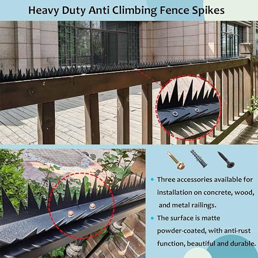 Heavy Duty Metal Anti Climb Spikes for Outdoor Wall, Garden Fence,Intruder Deterrent Fence Spikes for Theieves and Intruders 8pcs (94.5 inches)