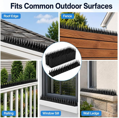 Bird Spikes for Outside, 20 Pack 20 FT Plastic Pigeon Deterrent Spikes, Dense Anti-Climb Strips for Squirrels, Raccoons & Cats, Cuttable Fence Spikes for Roof, Railing, Window Sill(Black)