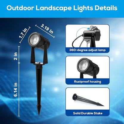 ZYAN Landscape Spotlights with Timer, Dimmable, Auto On Off, IP65 Waterproof Uplight for Yard Garden Pathway, Low Voltage Plug and Play, Warm White (4 Pack)