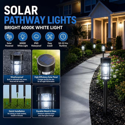ILANCK 12 Pack Solar Lights Outdoor Parhway, Metal & Glass 21" Large Solar Pathway Lights, Solar Powered Garden Lights for Yard, Landscape, Driveway Walkway